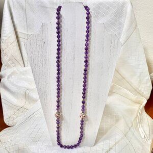 Vintage Amethyst Gemstone Necklace with Cloisonne Beads, Healing Jewelry